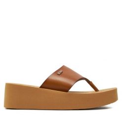Japonki Roxy. Brązowe klapki damskie Roxy, bez wzorów, bez obcasa, bez zapięcia. Za 139.99 zł.