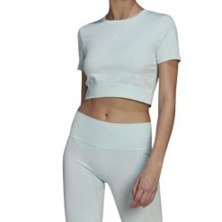 Koszulka sportowa damska Adidas Aeroknit Seamless. Niebieskie koszulki sportowe damskie Adidas, xs, bez wzorów, z elastanu, bez ramiączek. Za 81.00 zł.