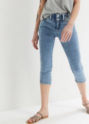 Dżinsy Skinny ze stretchem, mid waist, dł. za kolano. Niebieskie jeansy damskie bonprix. Za 129.99 zł.