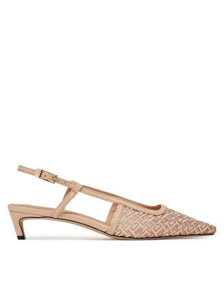 Tommy Hilfiger Czółenka Mono Squared Toe Kitten Slingb FW0FW08746 Beżowy. Brązowe czółenka damskie Tommy Hilfiger, bez wzorów, z materiału, bez obcasa. Za 339.99 zł.