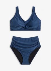 Bikini lekko modelujące sylwetkę z kopertowym dekoltem (komplet 2-cz.). Niebieskie bikini bonprix, bez wzorów. Za 142.99 zł.