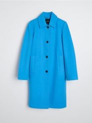 Klasyczny płaszcz z kołnierzykiem - niebieski. Niebieskie płaszcze damskie Sinsay, l, bez wzorów, bez kaptura. Za 119.99 zł.
