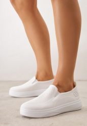 Białe Siateczkowe Tenisówki pod Kostkę na Grubej Podeszwie Phisiane. Białe obuwie sportowe damskie Born2be, bez wzorów, z jeansu, bez zapięcia. Za 69.99 zł.