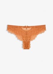 Stringi z delikatną koronką. Brązowe stringi bonprix, bez wzorów, z koronki. Za 19.99 zł.