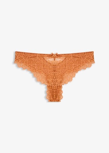 Stringi z delikatną koronką. Brązowe stringi bonprix, bez wzorów, z koronki. Za 19.99 zł.
