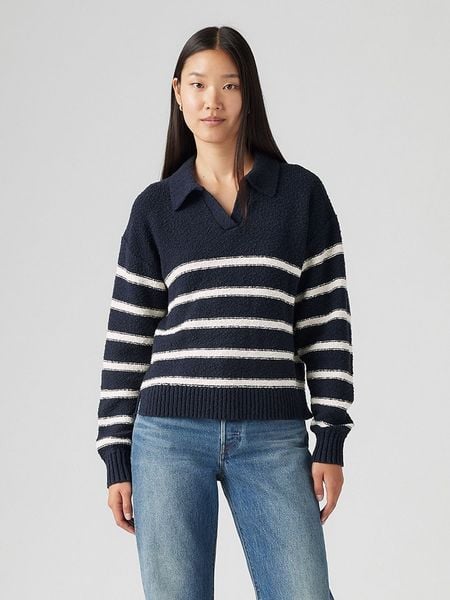 Levi's Sweter w kolorze granatowo-białym rozmiar: L. Niebieskie swetry klasyczne damskie Levi's, l, z bawełny, bez kołnierzyka. Za 174.43 zł.