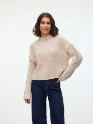 Vero Moda Sweter "New Cream" w kolorze beżowym rozmiar: M. Brązowe swetry klasyczne damskie Vero Moda, m, ze splotem, bez kołnierzyka. Za 151.95 zł.