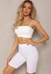 Białe Sportowe Szorty Kolarki Prążkowane High Waist Steiama. Białe spodenki sportowe damskie Renee, l, bez wzorów, z materiału, z podwyższonym stanem, do biegania. Za 29.99 zł.