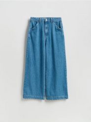 Jeansy wide leg ze średnim stanem - niebieski. Niebieskie jeansy damskie Reserved. Za 159.99 zł.