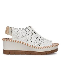 Sandały Rieker. Białe sandały damskie Rieker, bez wzorów, bez obcasa, na koturnie, bez zapięcia. Za 339.99 zł.