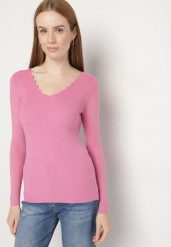 Różowy Dopasowany Sweter z Nieregularnym Dekoltem w Serek Fenarela. Czerwone swetry klasyczne damskie Born2be, m, z jeansu, bez kołnierzyka. Za 49.99 zł.