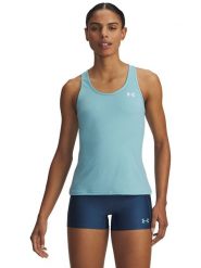 Under Armour Top sportowy "Tech Mesh Racer" w kolorze turkusowym rozmiar: L. Niebieskie koszulki sportowe damskie Under Armour, l, bez wzorów, z materiału, bez ramiączek, outdoorowe. Za 68.95 zł.