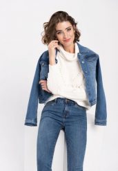 Jeansy rurki Slim Fit, D-KELLY 32. Niebieskie jeansy damskie Volcano, bez wzorów, z bawełny. Za 169.99 zł.