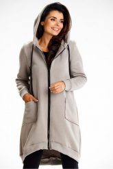 Długa bluza damska z kapturem i kieszeniami szary. Szare bluzy damskie Infinite You, l, bez wzorów, z bawełny, z kapturem. Za 299.00 zł.