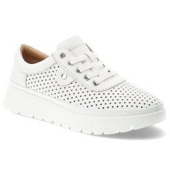 Półbuty damskie Vinceza, cholewka ze skóry naturalnej licowej z perforacją wiązanie z przodu metalowe oczka z zabudowanym przodem, białe, 79629. Białe półbuty damskie VINCEZA, bez wzorów, ze skóry, bez obcasa, bez zapięcia. Za 179.00 zł.