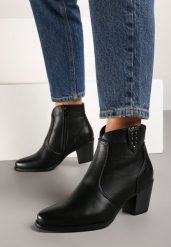 Czarne Botki Kowbojki na Obcasie Ozdobione Napami Zinnirae. Czarne botki damskie Born2be, na zimę, z jeansu, eleganckie, bez obcasa, na obcasie, bez zapięcia. Za 129.99 zł.