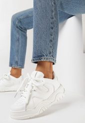 Białe Sneakersy na Grubej Podeszwie z Szerokim Wiązaniem Hiverna. Białe obuwie sportowe damskie Born2be, bez zapięcia. Za 84.99 zł.