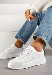 Białe Skórzane Sneakersy w Stylu Tenisówek Zdobione Perforacją Korelevia. Białe obuwie sportowe damskie Renee, z jeansu, bez zapięcia, tenisowe. Za 149.99 zł.