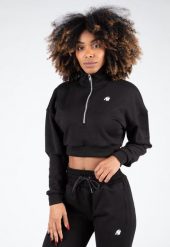 Ocala Cropped Bluza z zamkiem błyskawicznym do połowy - Czarny. Czarne bluzy damskie GORILLA WEAR, l, bez wzorów, z bawełny, bez kaptura. Za 229.00 zł.