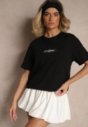 Czarna Bawełniana Koszulka T-shirt z Małym Napisem Lanivelle. Czarne bluzki damskie Renee, m, bez wzorów, z bawełny, bez kołnierzyka. Za 34.99 zł.