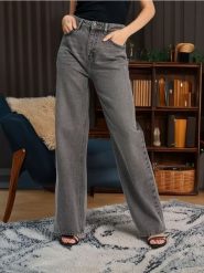 Jeansy wide leg - szary. Szare jeansy damskie Sinsay, z podwyższonym stanem. Za 69.99 zł.