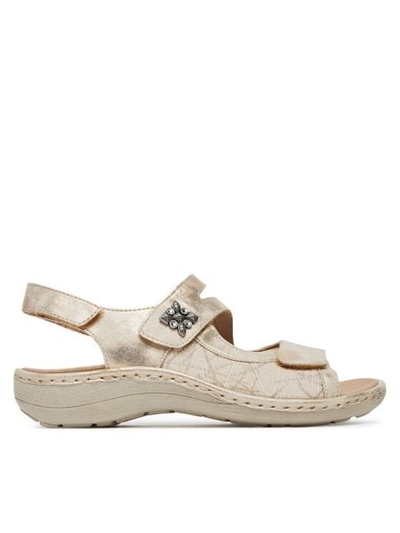 Remonte Sandały D7647-94 Złoty. Żółte sandały damskie Remonte, bez wzorów, z nubiku, bez obcasa, na płaskiej podeszwie, bez zapięcia. Za 359.99 zł.