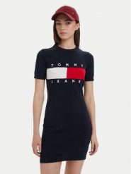Tommy Jeans Sukienka codzienna Flag DW0DW22853 Granatowy Slim Fit. Niebieskie sukienki damskie Tommy Jeans, bez wzorów, z bawełny, bez ramiączek. Za 449.99 zł.