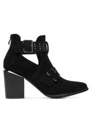 DeeZee Botki 7612-7 Czarny. Czarne botki damskie DeeZee, z materiału, bez obcasa, na słupku, bez zapięcia. Za 179.99 zł.