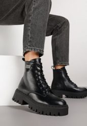 Czarne Botki Workery w Stylu Basic z Aplikacją przy Cholewce Azelda. Czarne botki damskie Renee, z jeansu, bez obcasa, na płaskiej podeszwie, bez zapięcia. Za 159.99 zł.