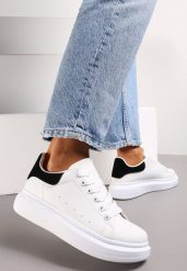 Biało-Czarne Sznurowane Sneakersy na Grubej Podeszwie Wicky. Białe obuwie sportowe damskie Renee, bez zapięcia. Za 74.99 zł.