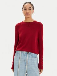 Tommy Jeans Sweter Essential DW0DW17254 Czerwony Regular Fit. Czerwone swetry klasyczne damskie Tommy Jeans, s, z jeansu, bez kołnierzyka. Za 219.99 zł.