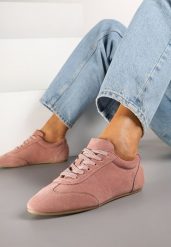 Różowe Sneakersy Basic ze Skóry Naturalnej Fonariela. Czerwone obuwie sportowe damskie Renee, z jeansu, bez zapięcia. Za 119.99 zł.