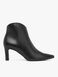 Czarne botki na szpilce. Czarne botki damskie Ryłko, ze skóry, eleganckie, bez obcasa, na szpilce, bez zapięcia. Za 529.99 zł.