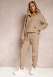 Beżowy Komplet Dresowy z Polaru Bluza z Krótkim Suwakiem i Spodnie Joggery Hypamena. Brązowe bluzy damskie Renee, l, bez wzorów, z dresówki, bez kaptura. Za 119.99 zł.