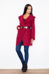 Bordowy Krótki Stylowy Płaszcz z Dużym Kołnierzem bez Zapięcia. Czerwone płaszcze damskie Figl, l, bez wzorów, z materiału, bez kaptura. Za 369.00 zł.