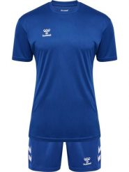 Zestaw koszulka + szorty Hummel Logo. Niebieskie spodenki sportowe damskie Hummel, na lato, l, bez wzorów, z bawełny, z standardowym stanem, na fitness i siłownię. Za 190.00 zł.