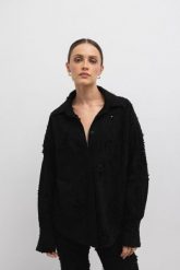 Koszula z surowej tkaniny w kolorze CZARNYM - RIPS-S/M. Czarne koszule damskie Marsala, l, z aplikacjami, z bawełny, klasyczne, bez kołnierzyka, bez ramiączek. W wyprzedaży za 124.75 zł.