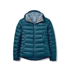 Kurtka trekkingowa puchowa damska Electron Pro Hoody Women. Niebieskie kurtki damskie RAB, bez wzorów, z puchu, z kapturem. Za 1,419.99 zł.
