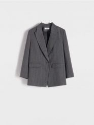 Marynarka w prążek - jasnoszary. Szare marynarki i żakiety damskie Reserved, l, bez wzorów, z tkaniny. W wyprzedaży za 89.99 zł.