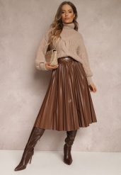Brązowa Spódnica Plisowana z Imitacji Skóry Fayahe. Brązowe spódnice damskie Renee, do pracy, l, bez wzorów, ze skóry, biznesowe, midi. Za 149.99 zł.