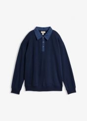 Bluza dresowa oversize z jeansowym kołnierzykiem z mieszanki bawełny. Niebieskie bluzy damskie bonprix, bez wzorów, z bawełny, bez kaptura. Za 114.99 zł.