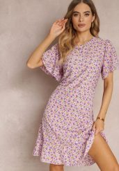 Fioletowa Sukienka Midi o Pudełkowym Kroju w Kwiaty Kimbr. Fioletowe sukienki damskie Renee, bez wzorów, bez ramiączek. W wyprzedaży za 39.99 zł.