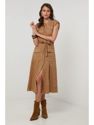 Lin Passion Lniana sukienka w kolorze jasnobrązowym rozmiar: 36/38. Brązowe sukienki damskie Lin Passion, bez wzorów, ze lnu, klasyczne, bez ramiączek. Za 224.95 zł.