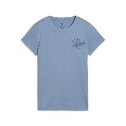 Damska koszulka ESS SCRIPT PUMA Cool Blue. Niebieskie bluzki damskie Puma, bez wzorów, sportowe, bez kołnierzyka, bez ramiączek. Za 109.00 zł.