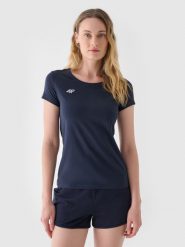4F T-shirt slim gładki damski - granatowy XL. Niebieskie t-shirty damskie 4F, xl, bez wzorów, z bawełny, bez kołnierzyka. W wyprzedaży za 29.99 zł.