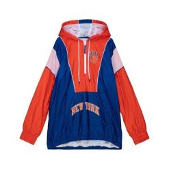 Kurtka wodoodporna New York Knicks NBA Highlight Reel. Niebieskie kurtki damskie Mitchell & Ness, l, bez wzorów, z materiału, bez kaptura. Za 456.95 zł.