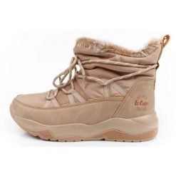 Buty Lee Cooper LCJ-24-03-3062L beżowy. Brązowe śniegowce damskie z materiału, przed kolano. Za 329.02 zł.