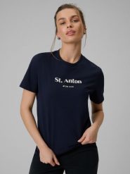 4F T-shirt loose z nadrukiem damski - granatowy M. Niebieskie t-shirty damskie 4F, m, bez wzorów, z bawełny, bez kołnierzyka. Za 79.99 zł.