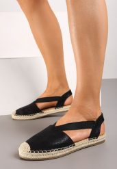 Czarne Płaskie Espadryle z Imitacji Skóry Wialla. Czarne espadryle damskie Born2be, bez wzorów, ze skóry, bez obcasa, na płaskiej podeszwie. Za 49.99 zł.