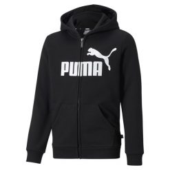 Młodzieżowa bluza z kapturem Essentials, z dużym logo i zapięciem na zamek na. Czarna bluzy damskie Puma, m, bez wzorów, z kapturem. Za 290.00 zł.